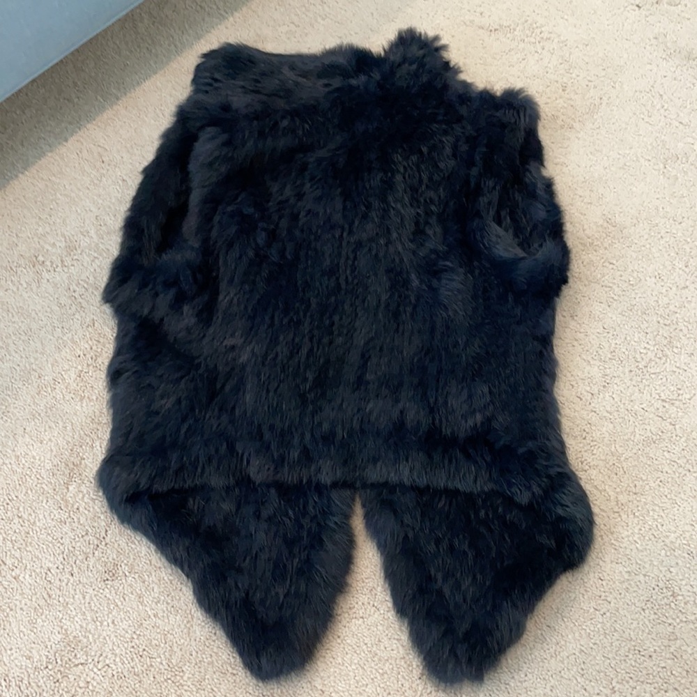 Yves Solomon navy rabbit fur vest size 6 - Picture 6 of 6